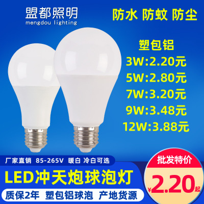 led灯泡12w 家用照明塑包铝球泡灯e27螺口暖白节能灯泡厂家直销