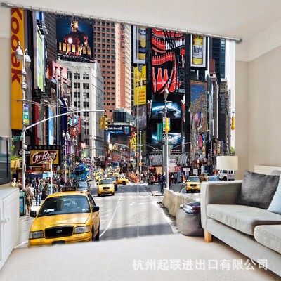 厂家热销3D遮光窗帘纽约的士高清数码印花窗帘客厅卧室办公室适用