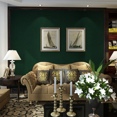 墨绿色无缝墙布 美式复古纯色素色客厅卧室背景墙 3米高红色壁布