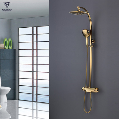QY-8808 入墙安装铜材质欧式大淋浴 金色恒温三处出水浴室龙头