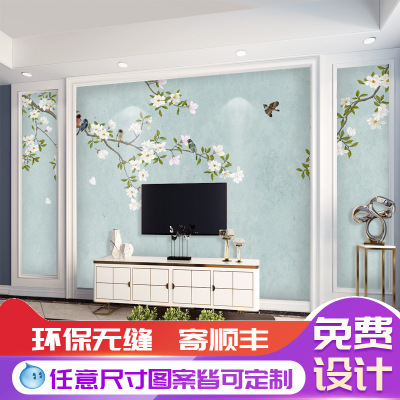 梦硕定制新中式8d立体花鸟壁纸现代简约客厅电视背景墙纸无缝壁画