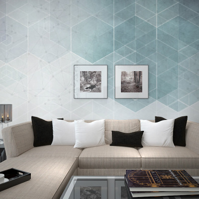 电视背景墙北欧客厅几何风墙纸沙发创意简约现代壁纸定制壁画墙布