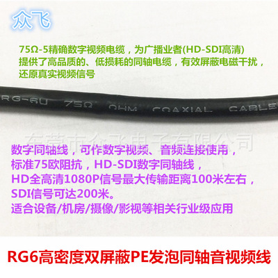 SDI线高清视频线摄像机线纯铜RG6同轴信号线监控线舞台大屏直播线