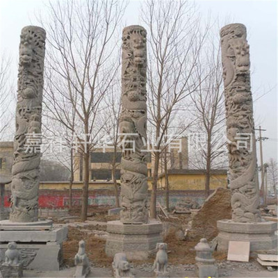 厂家销售花岗岩石雕文化柱 来电定制石雕盘龙柱 青石寺庙广场龙柱