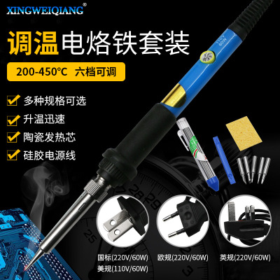 小型调温电烙铁套装 110V 220V60W电烙铁10件套 焊锡维修工具批发