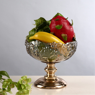 奢华欧式玻璃果盘欧式家居创意茶几玻璃水果盘摆件
