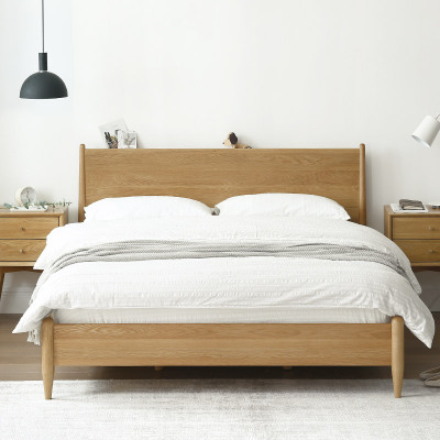 实木床现代简约主卧日式风格家具原木色白橡木1.8米1.5双人北欧床